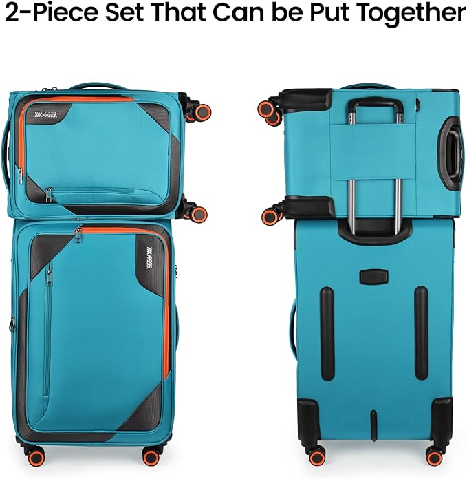 2-Piece Set (22in/28)Softside Expandable 20% Luggage w/Spinner Wheels,Front Opening Softside Luggage Sets w/TSA LOCK,Lightweight Durable Rolling Luggage for Men/Women（SkyBlue,22in/28in）