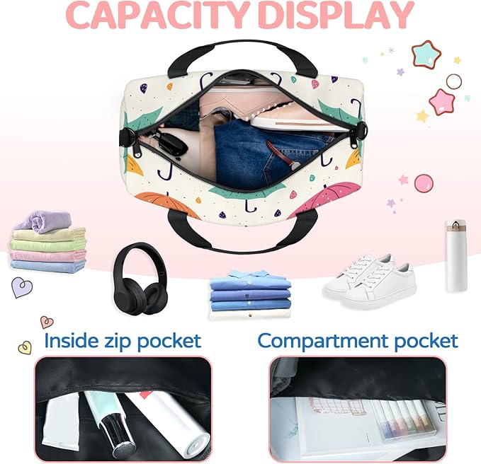 Umbrella Design Travel Duffle Bag for Women Men, Overnight Weekender Bag, Carry on Tote for Sport Gym