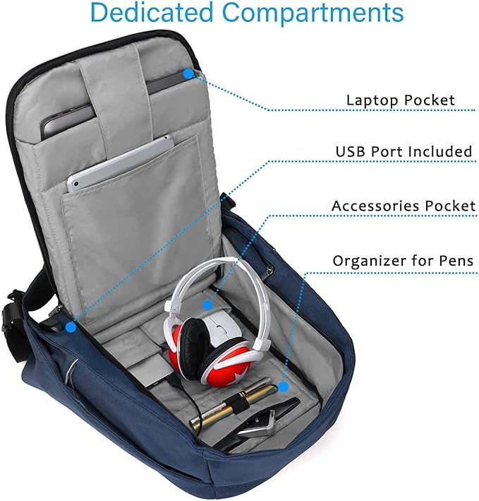 oscaurt Anti Theft Backpack 15.6 Inch Laptop Travel Backpack with Hidden Zipper and USB Charging Port Waterproof Business Computer Bag for Men & Women