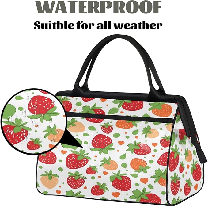 Red Strawberry Overnight Weekender Bag for Women Men Travel Duffel Bags Waterproof Luggage Carry on Sports Yoga Gym Bag