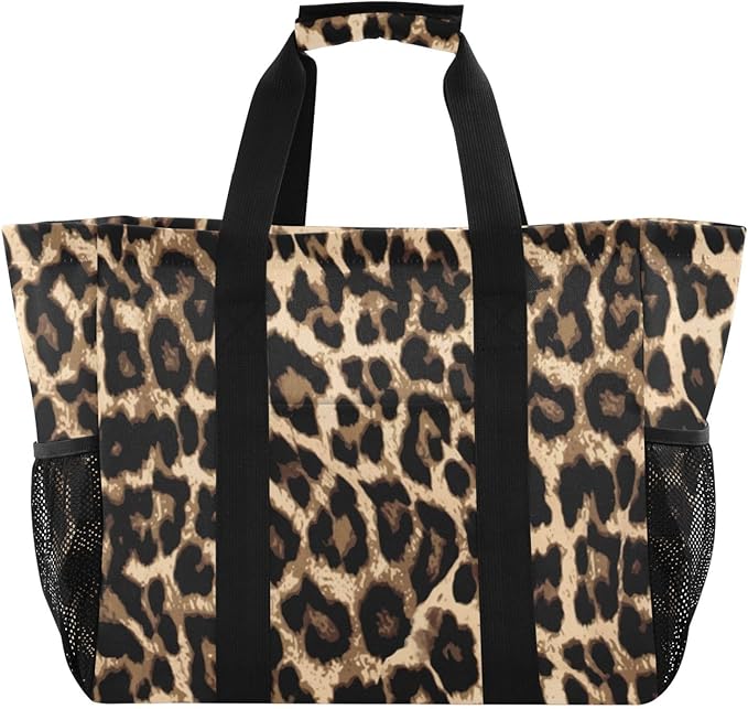 Bolaz Travel Tote Bag，Gym Bag for Men,Waterproof Beach Bag for Women Foldable Reusable-Brow-black Leopard Print