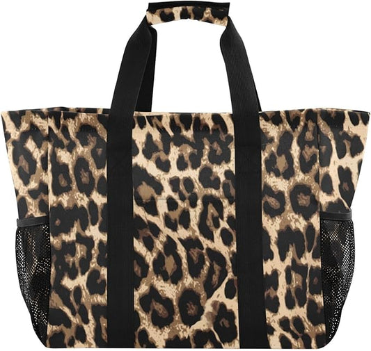Bolaz Travel Tote Bag，Gym Bag for Men,Waterproof Beach Bag for Women Foldable Reusable-Brow-black Leopard Print