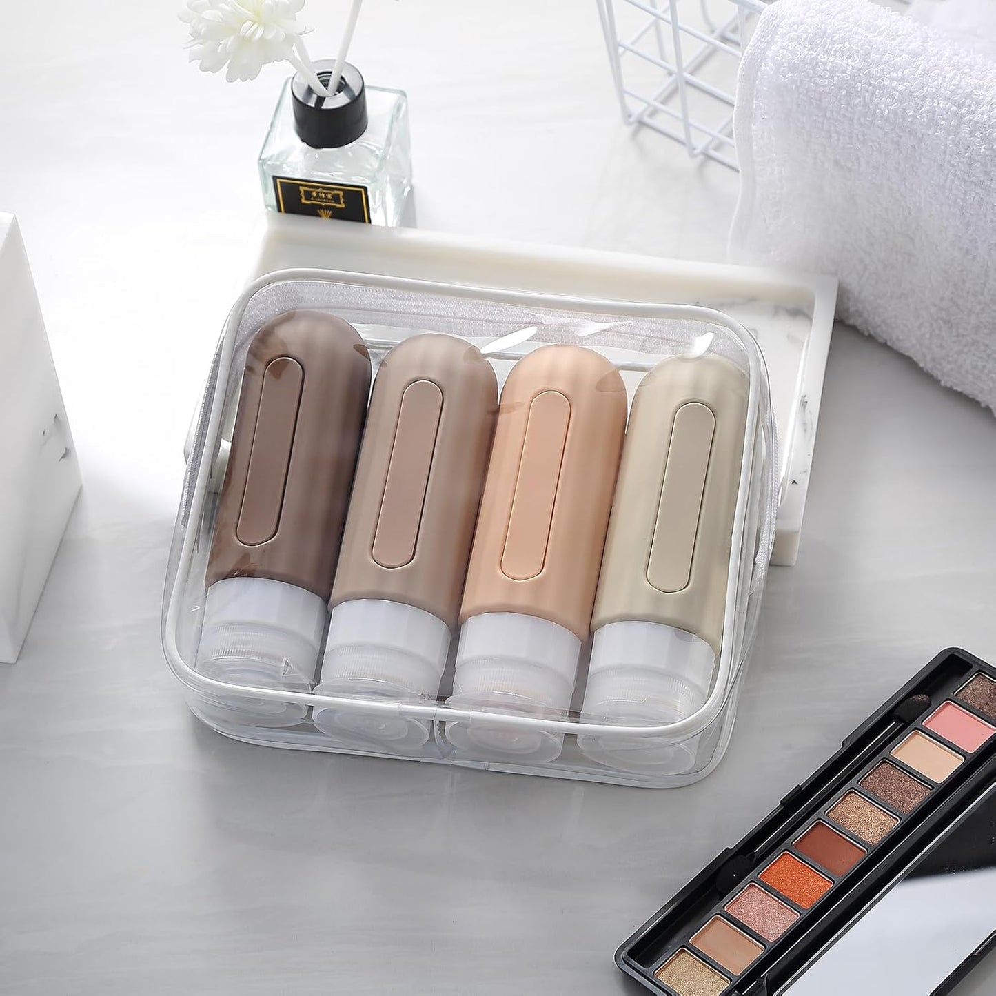 Travel Bottles for Toiletries, TSA Approved, Silicone Travel Bottles, BPA Free, 3oz Leak Proof Travel Size Bottles, Travel Accessories for Shampoo Body Wash Lotion Soap Liquids (4 Pack)