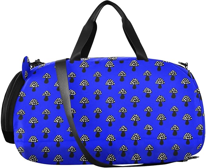 Mushroom Navy Black Small Gym Bag with Shoes Compartment Multifunctional Weekender Overnight Duffel Bag for Travel, Sports, Fitness & Workout bolsa de viaje para mujer