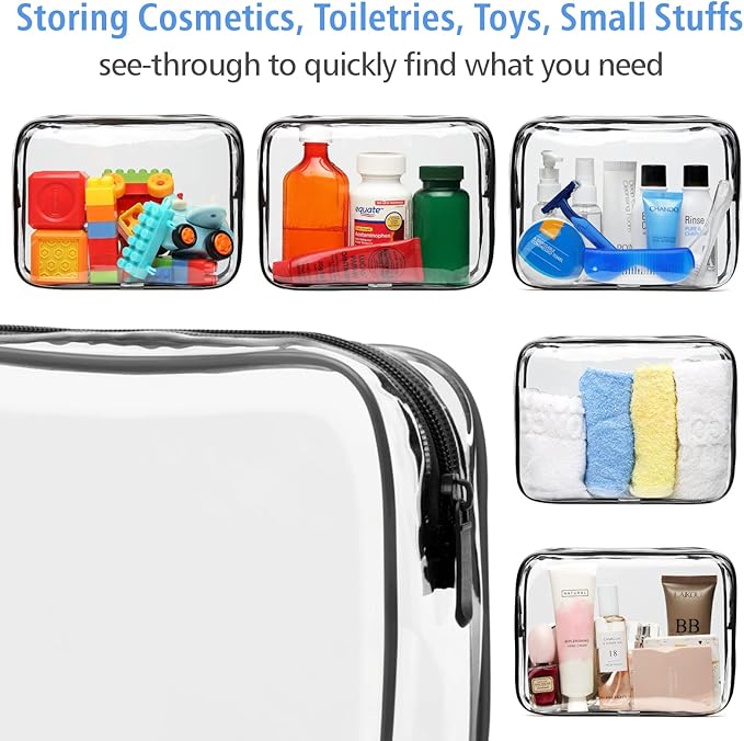 PACKISM TSA Approved Toiletry Bag 2 Pack - 1 Medium TSA Quart Carry-On & 1 Large for Checked Luggage, Water-resistant Clear Makeup Bag Clear Travel Bags for Toiletries, Active Black