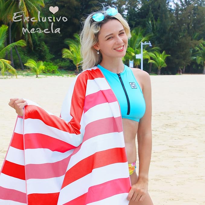 Exclusivo Mezcla Microfiber Quick Dry Beach Towel, Large Lightweight Sandfree Pool Towel for Swimming Camping Travel with Bag (Red, 30x60 Inches)