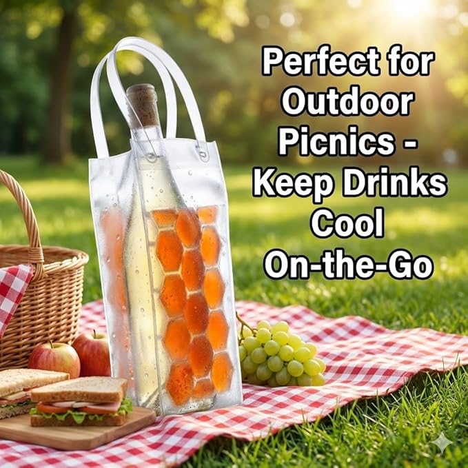 3-Pack Freezable Wine Cooler Bags with Built-in Gel Ice Packs - Portable Hexagon Wine Chiller Sleeve - Reusable Clear Folding Carrier Tote for Champagne, Beer, Picnic & Travel (orange）