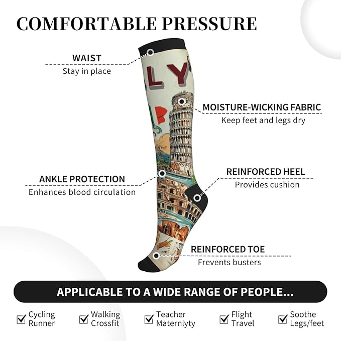 Compression Socks Knee High Circulation Support Socks For Women Men Athletic Running Work Hiking Cycling Travel