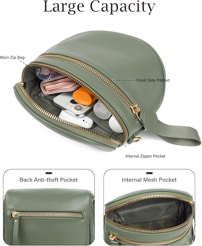 Valentoria Fashionable Womens Leather Waist Bag Crossbody Bag Detachable Wallet Adjustable Shoulder Strap (Bean Green)