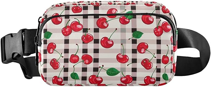 Cherry Red Checkered Plaid Fanny Pack for Women Men Water Resistant Fashion Waist Packs with Adjustable Strap Belt Bag for Travel Workout Jogging Hiking 21219407