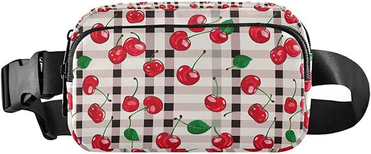 Cherry Red Checkered Plaid Fanny Pack for Women Men Water Resistant Fashion Waist Packs with Adjustable Strap Belt Bag for Travel Workout Jogging Hiking 21219407