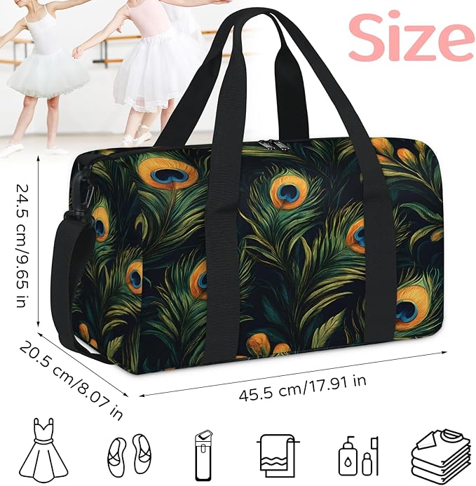 Peacock Feather Design Travel Duffle Bag for Women Men, Overnight Weekender Bag, Carry on Tote for Sport Gym