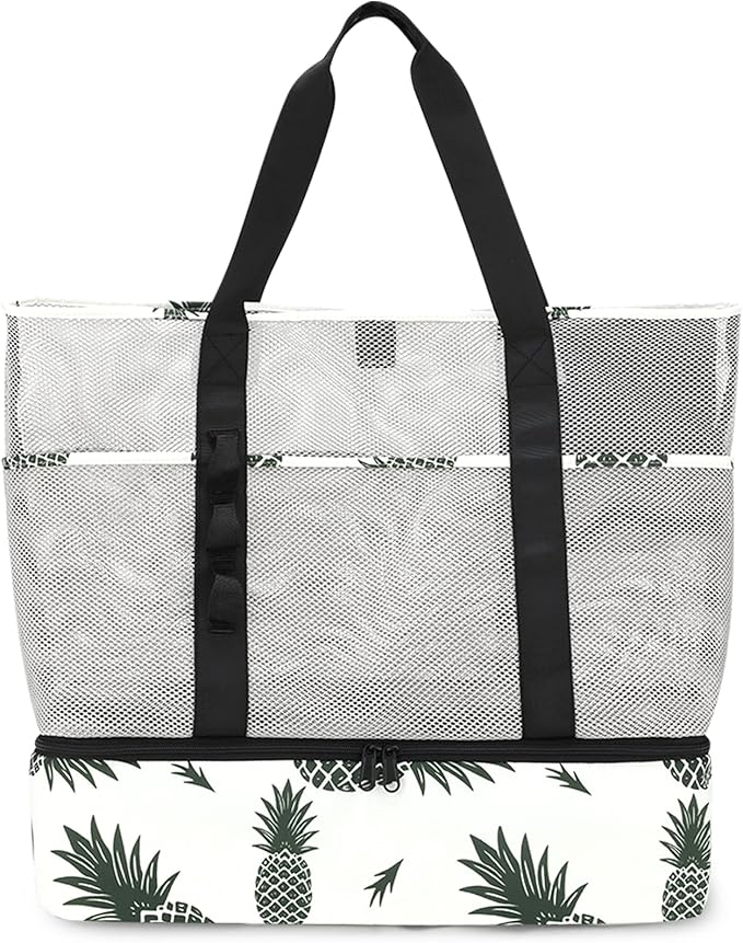 Beach Bag with Cooler,Mesh Beach Bags for Women Sandproof for Pool and Swimming Travel Daily with Durable 8 Pocket