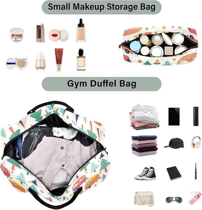 Travel Duffle Bag, Forest Tents Pattern Gym Bag with Storage Bag Weekender Overnight Bag for Men Women Trip Sports Yoga