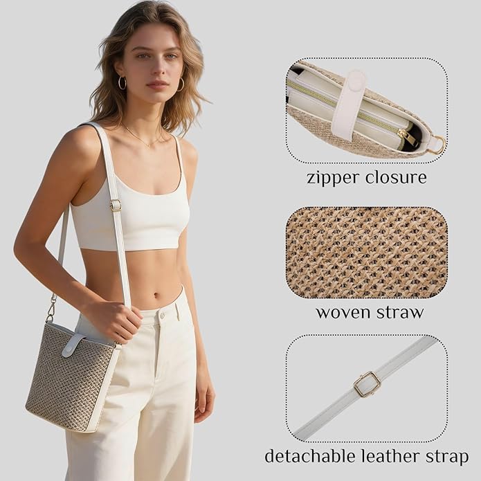 Womens Straw Bucket Bag Summer Beach Woven Purse For Women Straw Crossbody Bags For Travel Rattan Handbag 2026