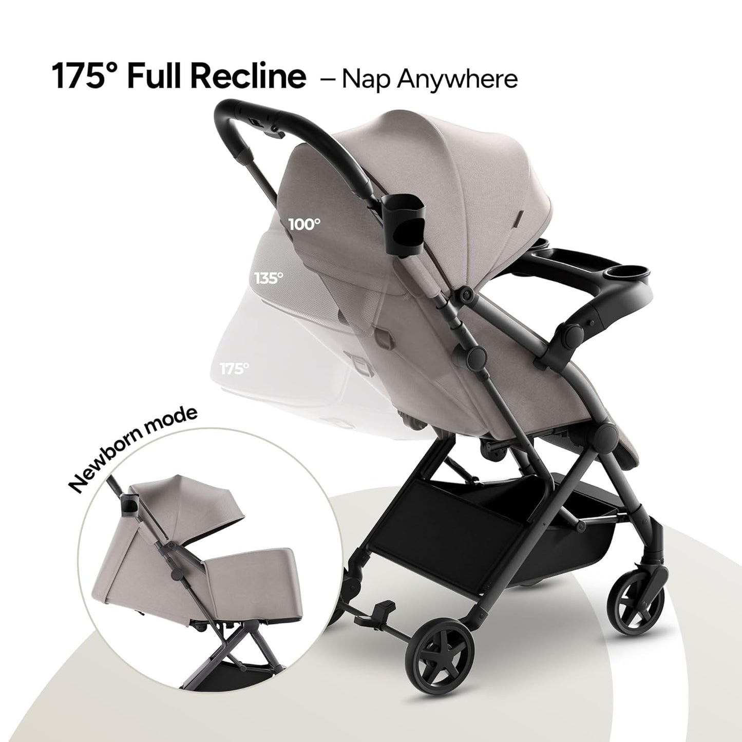 Mompush Lithe V2 Lightweight Travel Stroller, Compact Foldable Baby Stroller with Travel Bag, One-Hand Fold Stroller, Snack Tray, Mechanical Recline Seat, Airplane-Ready, UPF 50+ Canopy & Rain Cover