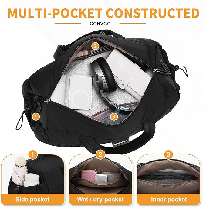 20L Gym Bag for Women, Medium Sport Duffel Bag with Yoga Mat Strap,Wet Pocket, Water-Resistant Adjustable Strap for Gym Yoga, Black