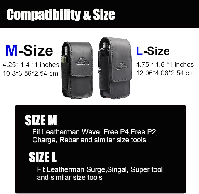 Topstache Multitool Sheath with Belt Clip - EDC Belt Organizer Multi Tool Case - Leather Multitool Holster for Belt - Magnetic Closure Leather Multitool Pouch Fits Folding Tool, Black