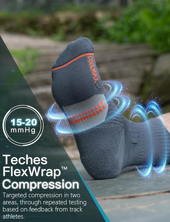 Compression Running Socks, Bamboo Viscose Coolmax Moisture-Wicking Anti-Blister Athletic Hiking Workout Gym Padded