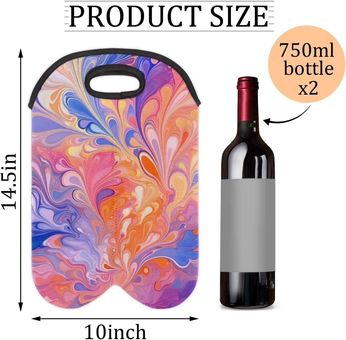 Wine Carrier Tote Personalized Bag for 2 Bottles - Neoprene Wine Bottle Holder with Carry Handle, Wine Protective Bag Insulated Bag Beer Cans Water Bottle Holder for Travel Picnic,Style4