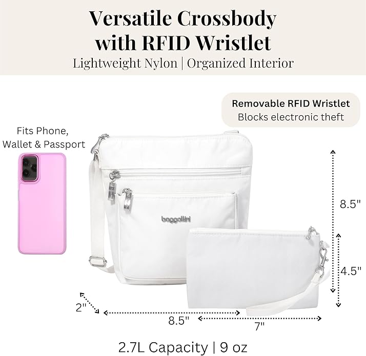 Baggallini Pocket Crossbody Bags for Women 8x8 Small Lightweight Durable Water-resistant Travel Purse W/Rfid
