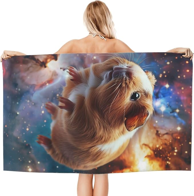 Microfiber Beach Towel, Galaxy Guinea Pig Beach Towels 32x52in,Quick Dry, Sand Free, Ultra Soft & Oversized Towel for Travel, Outdoor, Bathroom, Swimming - Ideal for Pool, Camping, Yoga, or Gift Decor
