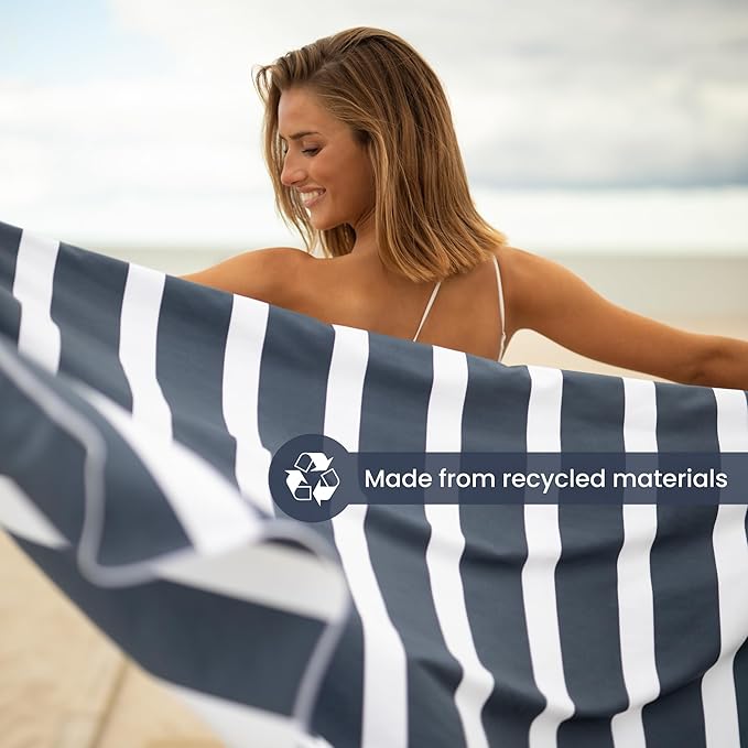 SummerSand Microfiber Beach Towel Extra Large (79 x 39.5 in) - Quick Dry, Sand Free - Compact and Lightweight for Travel - Recycled Materials - Travel Bag Incl - Oversized Pool Towel – Deep Blue