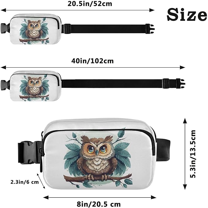 Cute Owl Leafs Branch Fanny Pack for Women Men Water Resistant Fashion Waist Packs with Adjustable Strap Belt Bag for Travel Workout Jogging Hiking 21218844