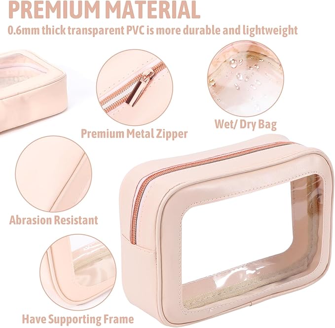 6PCS Clear Toiletry Bag,TSA Approved Travel Pouch with Zipper for Cosmetics and Toiletries，Diaper Bag Organizer Pouch Set, Purse Organizer and Clear Car Bag for Women and Kids