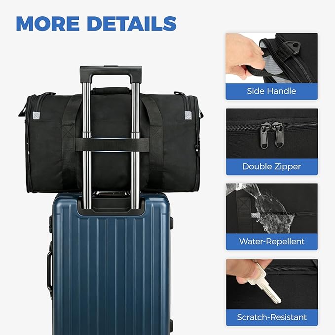 Uarition 18 inch Small Gym Bag for Men - Foldable Duffel Bags for Airplanes Carry On Duffle Bag for Travel, Black