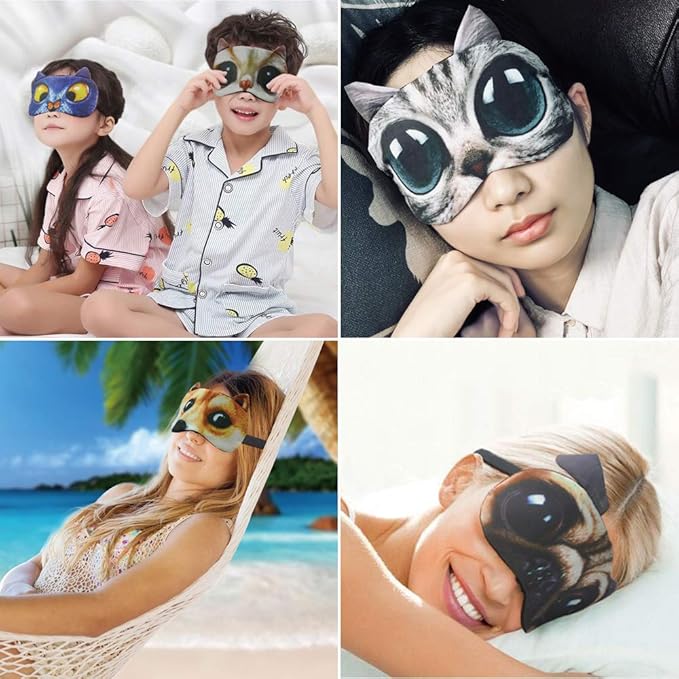 Tphon Sleep Mask for Adult Kids Boys Girls Funny Blindfolds Soft Cute Animal Sleeping Masks with Adjustable Strap for Travel Naps Shift Works Games