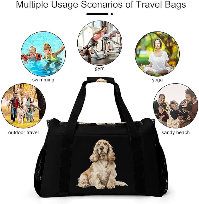 Cocker Spaniel Dog Duffle Bag Gym Bag for Workout Travel Tote with Detachable Straps