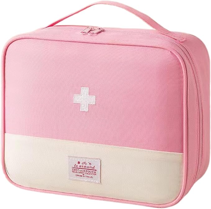 Red First Aid Bag Empty 1st Aid Bag Medical Travel Case First Responder Emergency Storage Compact Medicine Bags for Car Home Office Kitchen Sport Outdoors (Pink)