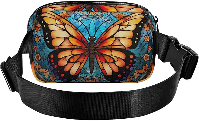 Stained Glass Printed Butterfly Fanny Pack for Women Men Water Resistant Fashion Waist Packs with Adjustable Strap Belt Bag for Travel Workout Jogging Hiking 21219617