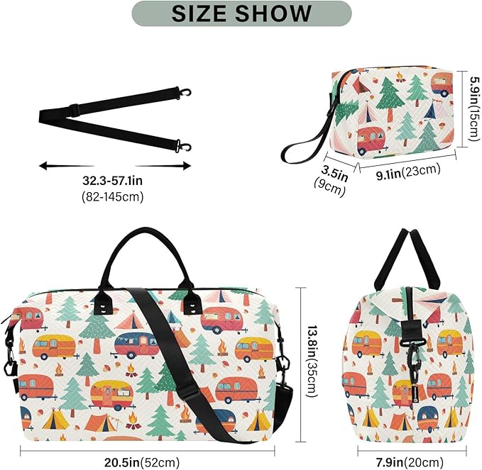 Travel Duffle Bag, Forest Tents Pattern Gym Bag with Storage Bag Weekender Overnight Bag for Men Women Trip Sports Yoga