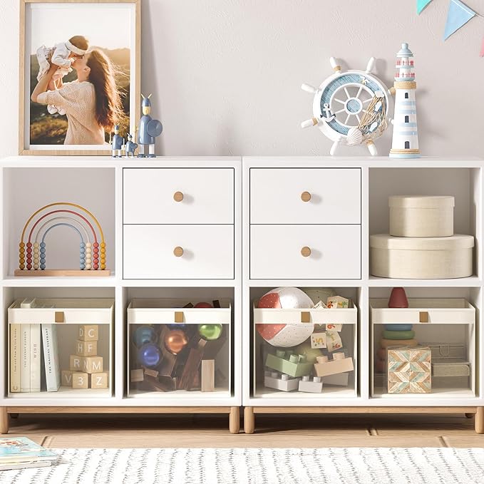 Linen Closet Organizers and Storage, Closet Storage Bins Basket Organizer, Foldable Organization Baskets with Mesh Window for Clothes Towels and Toys, 12.75" x 12.75" x 9", Beige, 6 pack