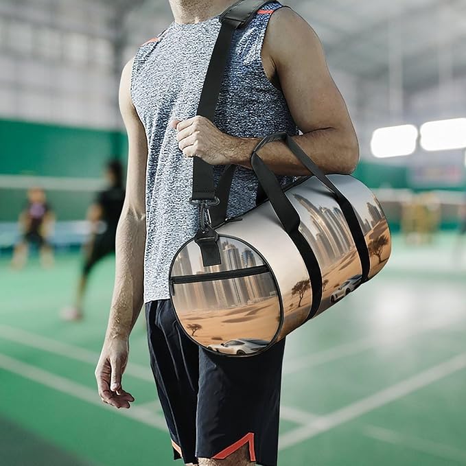 Sports Gym Bag for Women Men Travel Duffel Bag Tote Weekender Bag City Skyline Carry on Overnight Bag for Travel Swimming Fitness Workout Sports Duffle Bag