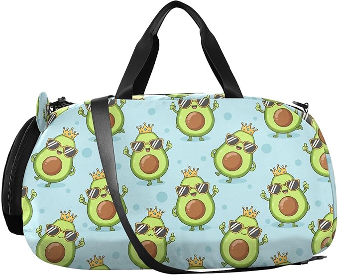Cartoon Avocado Sunglasses Blue Pattern Kids Sports Duffle Bag for Boys Girls Toddler Weekender Overnight Bag with Shoe Compartment & Wet Pocket Kids Travel Bag for Travel Gym Sport Dance