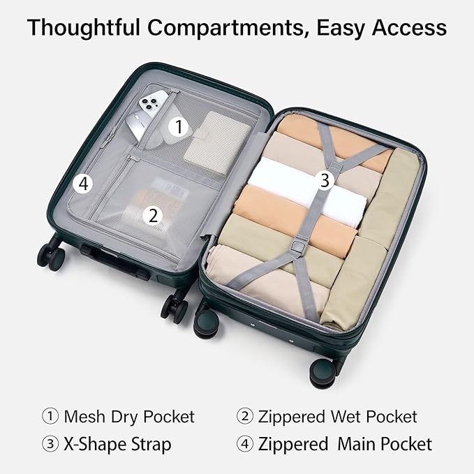 Hanke Expandable 24 Inch Luggage with Spinner Wheels, Hardside Medium Checked luggage, All-PC Hard Shell Suitcase, TSA Lock, Lightweight Checked-Medium (Blackish Green, 76L)