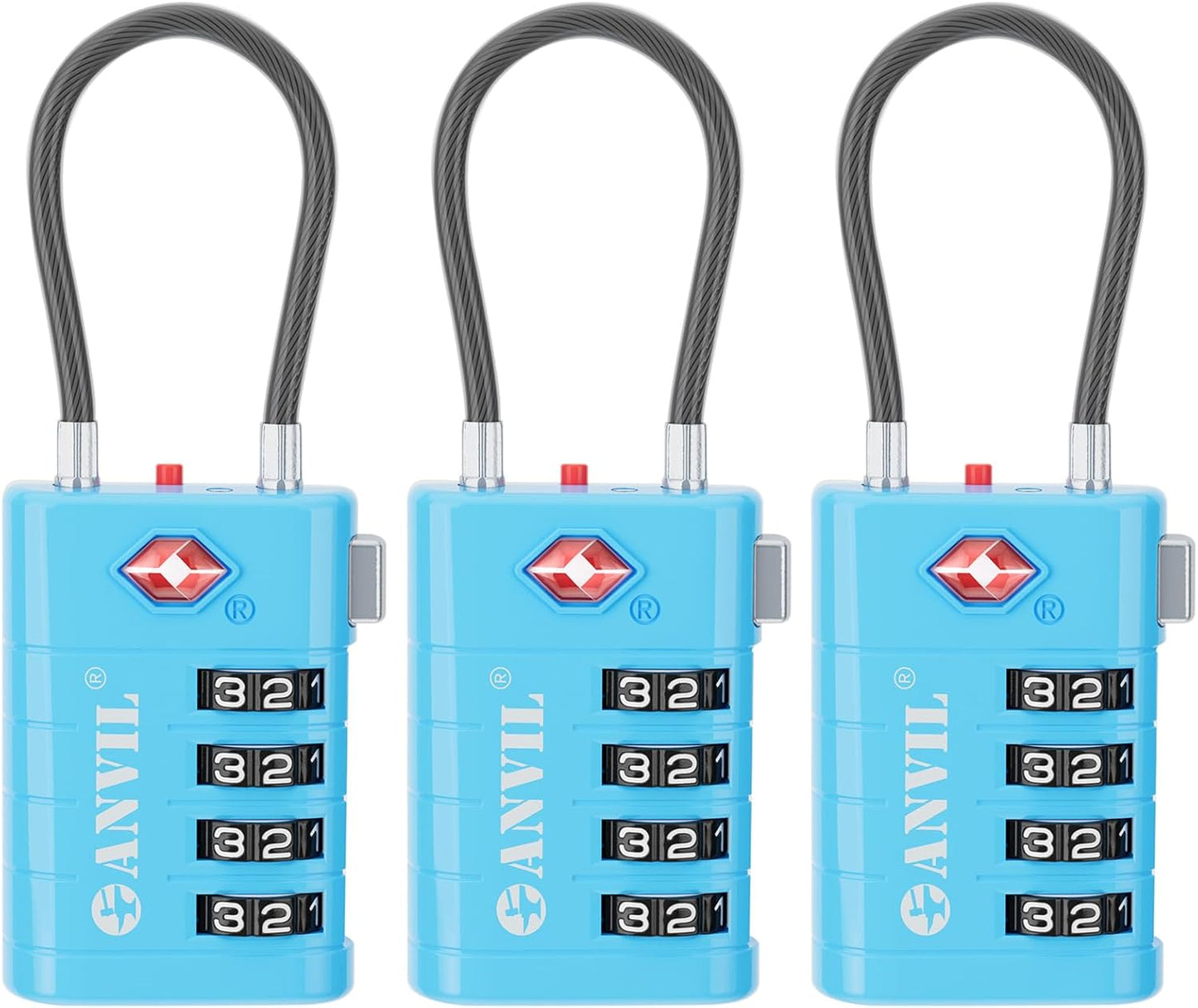 ANVIL 4 Digit Luggage Locks, TSA Locks for Luggage, Advanced TSA008 core, Alert Indicator for Your Travel Lock, Suitcase Lock. (3, Blue)