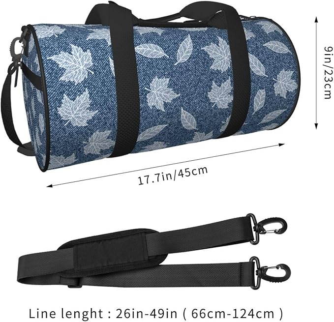 Elegant Maple Leaf Denim for Duffle Bag, Waterproof Large Duffle Bag, Weekender Bag, Gym Bag, Sports Bag, Overnight Bag