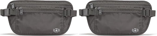 Pander RFID Blocking Travel Money Belt – Hidden Waist Pouch for Passport, Cash, Cards, Slim Belt Bag for Men and Women, Dim Grey (Pack of 2)