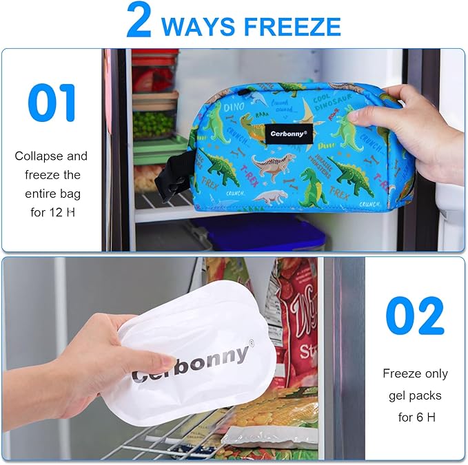 Cerbonny Blue Planet Dinosaur Freezable Cooler Bag - Mini Insulated Lunch Bag for Kids/Adults, Fit for Yogurt