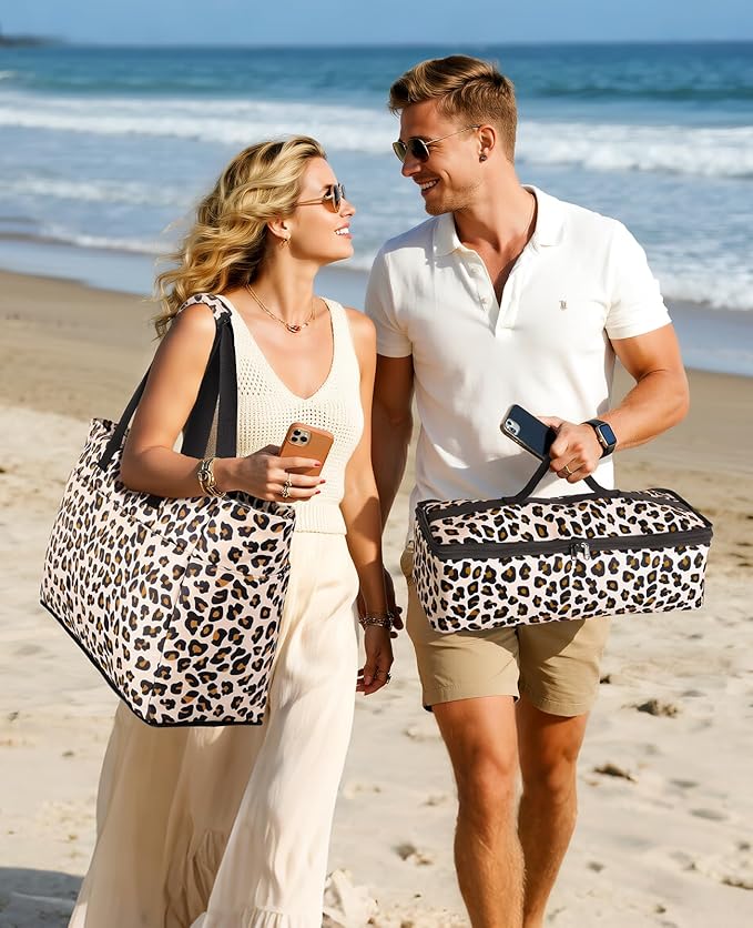 ISEYOU Beach Bag with Cooler, 49L Large Family Beach Tote with Zipper, Waterproof Sandproof Beach Bags for Women and Men, Foldable Lightweight Travel Bag for Pool, Picnic, Gym