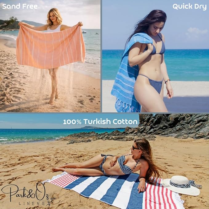 PARK & OZ Turkish Beach Towel – Oversized 100% Cotton, Quick-Dry, Absorbent, Sand-Free Blanket 72x40 – XL, Lightweight Pool Towel for Adults, Women, Men – Sand Resistant & Perfect Travel (Orange)