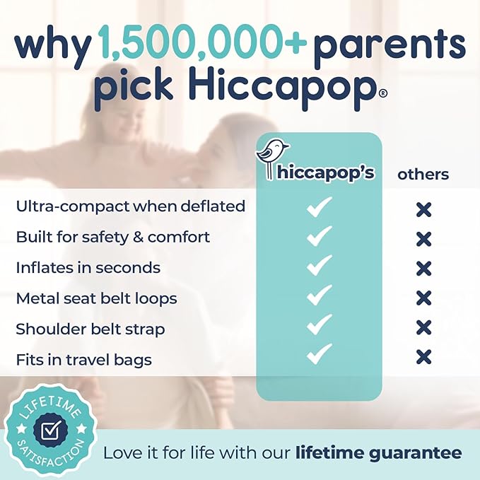 Hiccapop UberBoost Inflatable Booster Car Seat | Blow up Narrow Backless Booster Car Seat for Travel | Portable Booster Seat for Toddlers, Kids, Child | Pink/Black