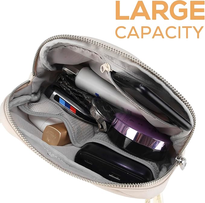 Anti Theft Belt Bag, Fanny Packs for Women Travel, Locking Waist Crossbody Bag with Adjustable Strap & Back Pocket, Fashion for Teens Trip, Gym, Workout - Beige