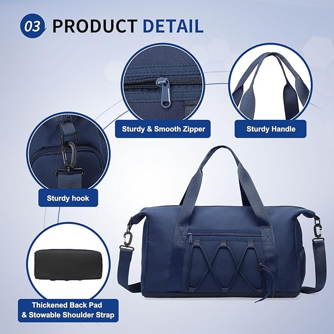 Lightweight Gym Bag for Men & Women, Water Resistant Sports Duffel Bag with Shoe Compartment & Wet Pocket for Travel Weekender & Fitness, Blue