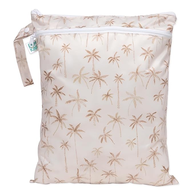 Bumkins Waterproof Wet Dry Bag for Baby, Travel, Swim Suit, Cloth Diapers, Pump Parts, Pool, Beach, Gym Clothes, Toiletry, Hook to Stroller, Daycare, Zipper Reusable Wetdry Packing Pouch, Palm Trees