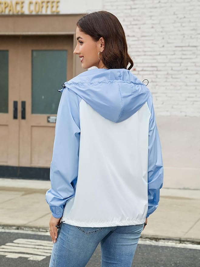 PITINAN Lightweight Rain Jacket Women Packable Wind Breaker Light Rain Jacket Women Waterproof Travel Raincoat S-XXL